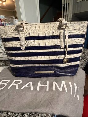 Brahmin tote navy and white stripe stunning!!